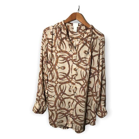 Richard Allen H&M Long Sleeve Blouse Womens 14 Buttons Print - Picture 2 of 6